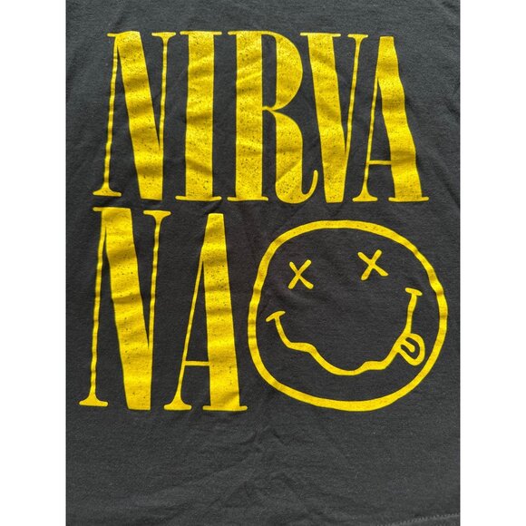 Nirvana Black Graphic T-Shirt With Yellow Smile Logo Print Medium 100% Cotton Si - Picture 3 of 6